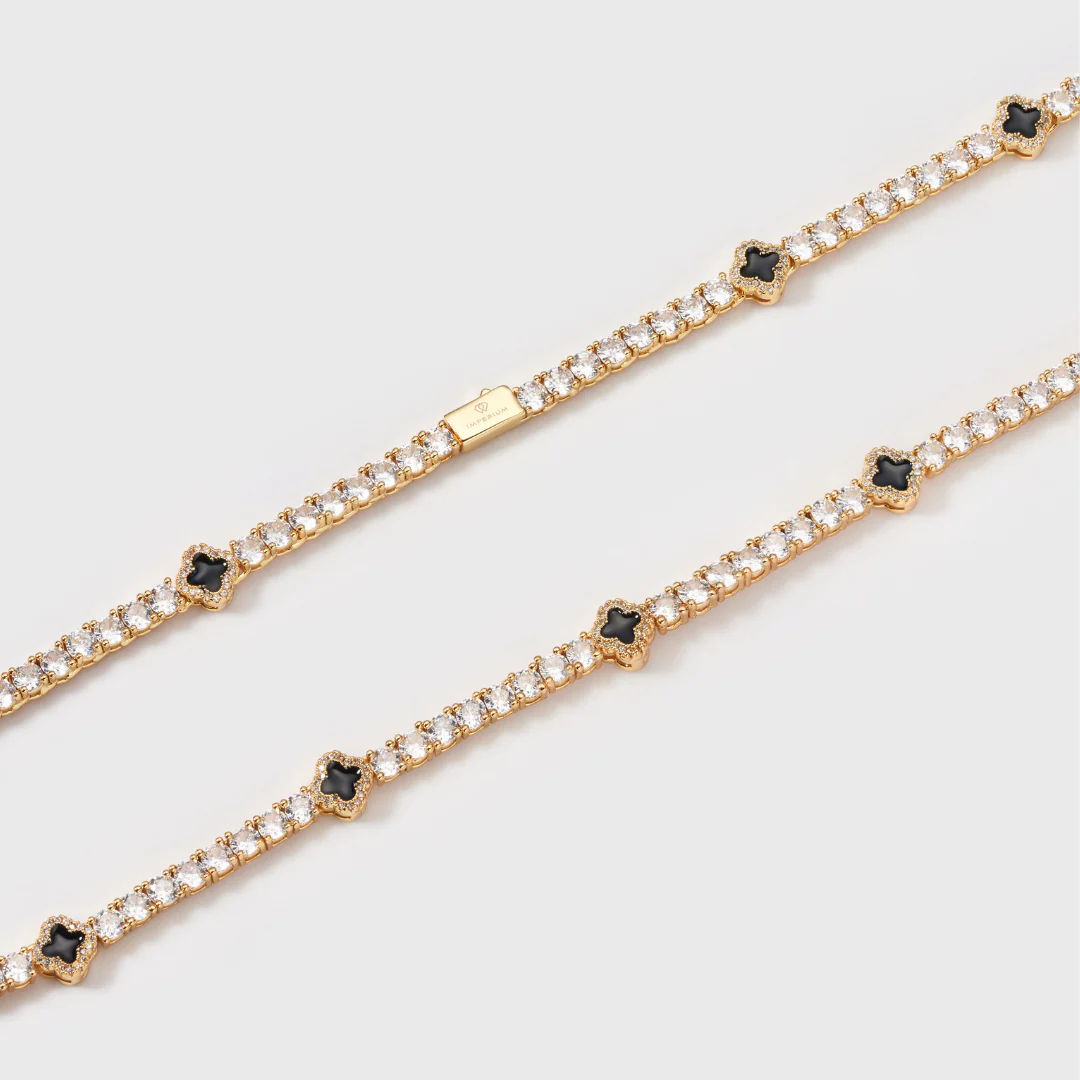 Black Clover Tennis Chain + Bracelet (Gold) - 4mm - Image 6
