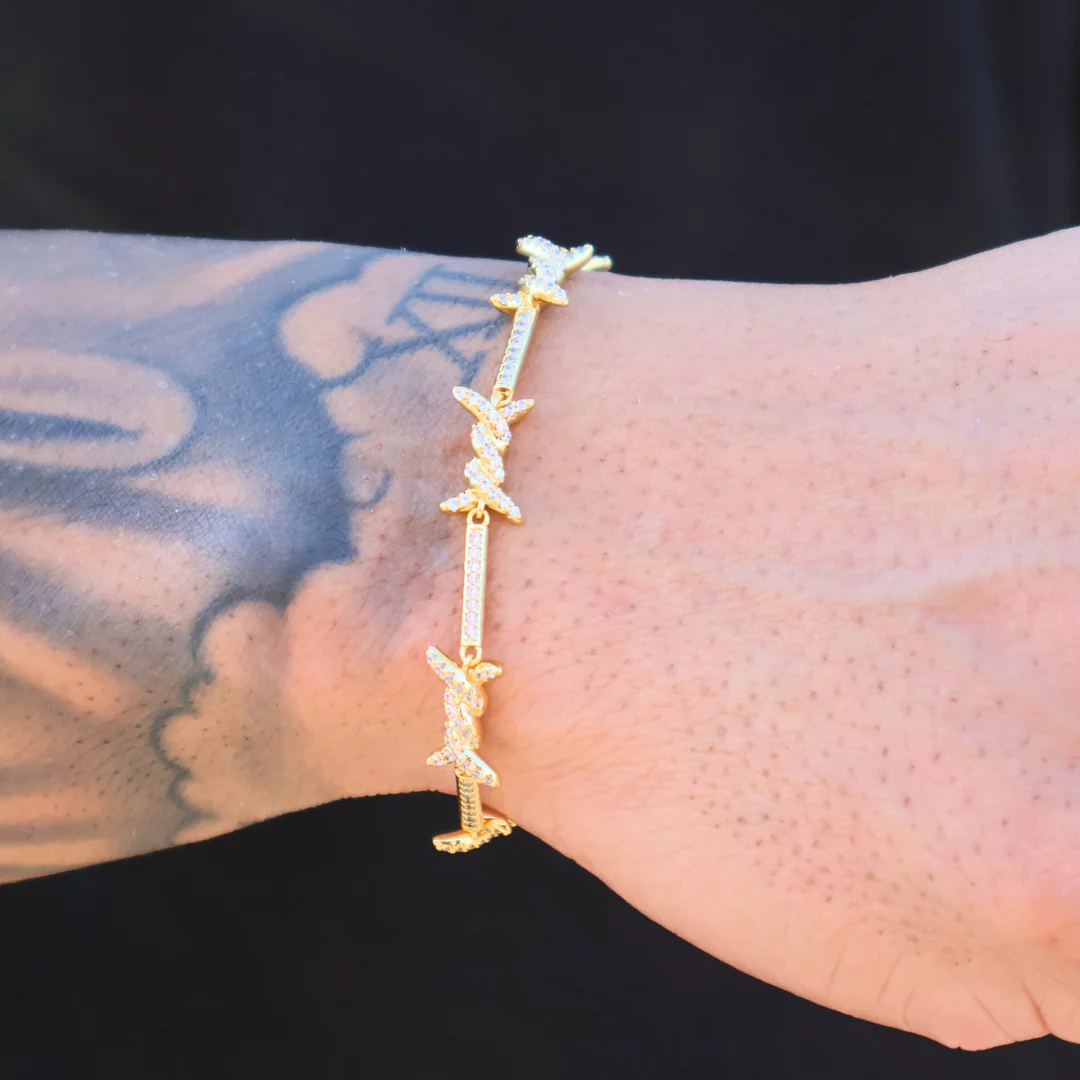 Iced Barbed Wire Bracelet (Gold) - 6mm - Image 2