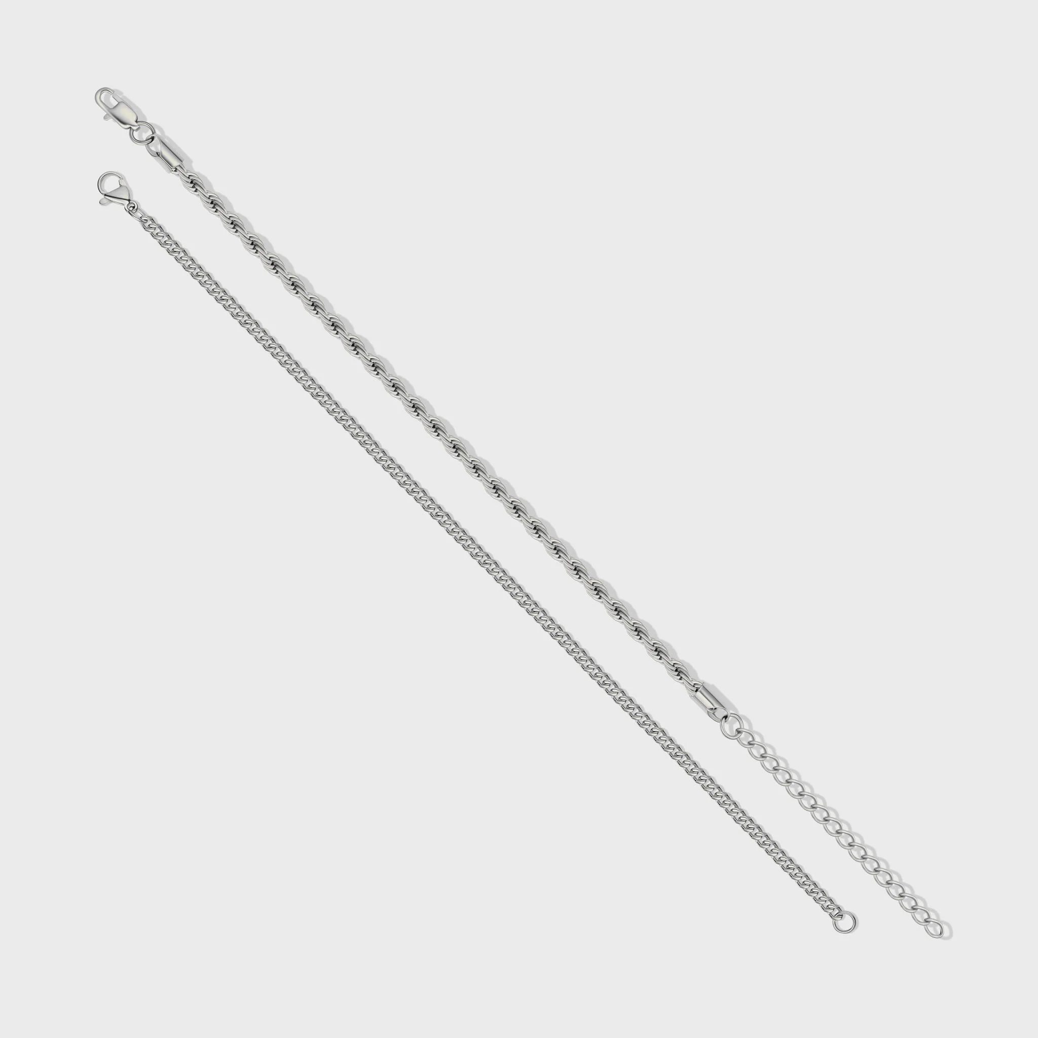 Micro Cuban + Rope Bracelet Stack (Silver) - Image 3