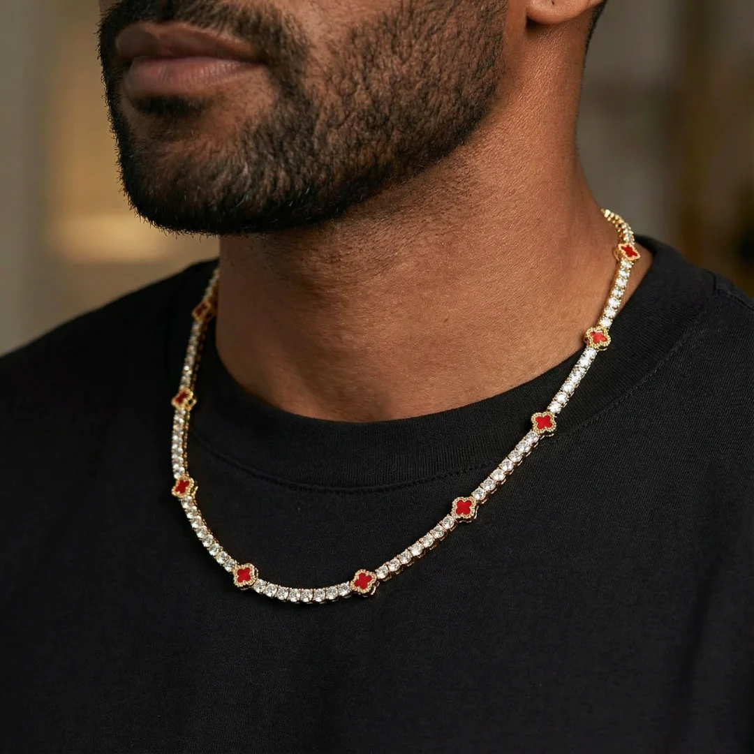 Red Clover Tennis Chain (Gold) - 4mm - Image 2