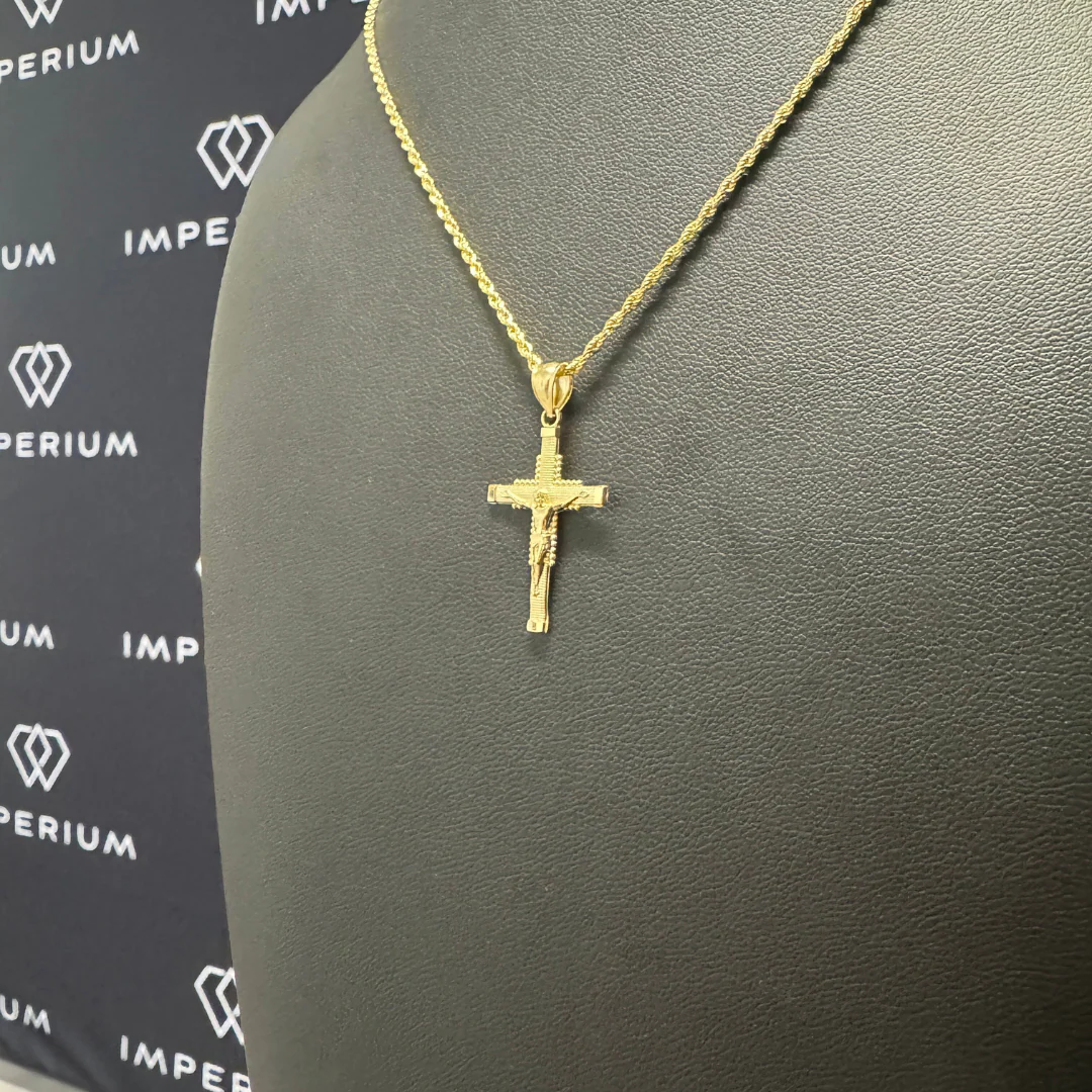 Solid Gold Small Jesus Cross Pendant - Image 2