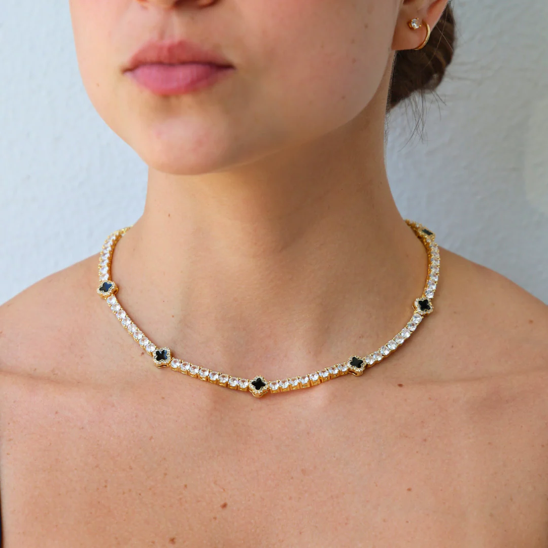 Women's Black Clover Tennis Chain (Gold) - 4mm - Image 2