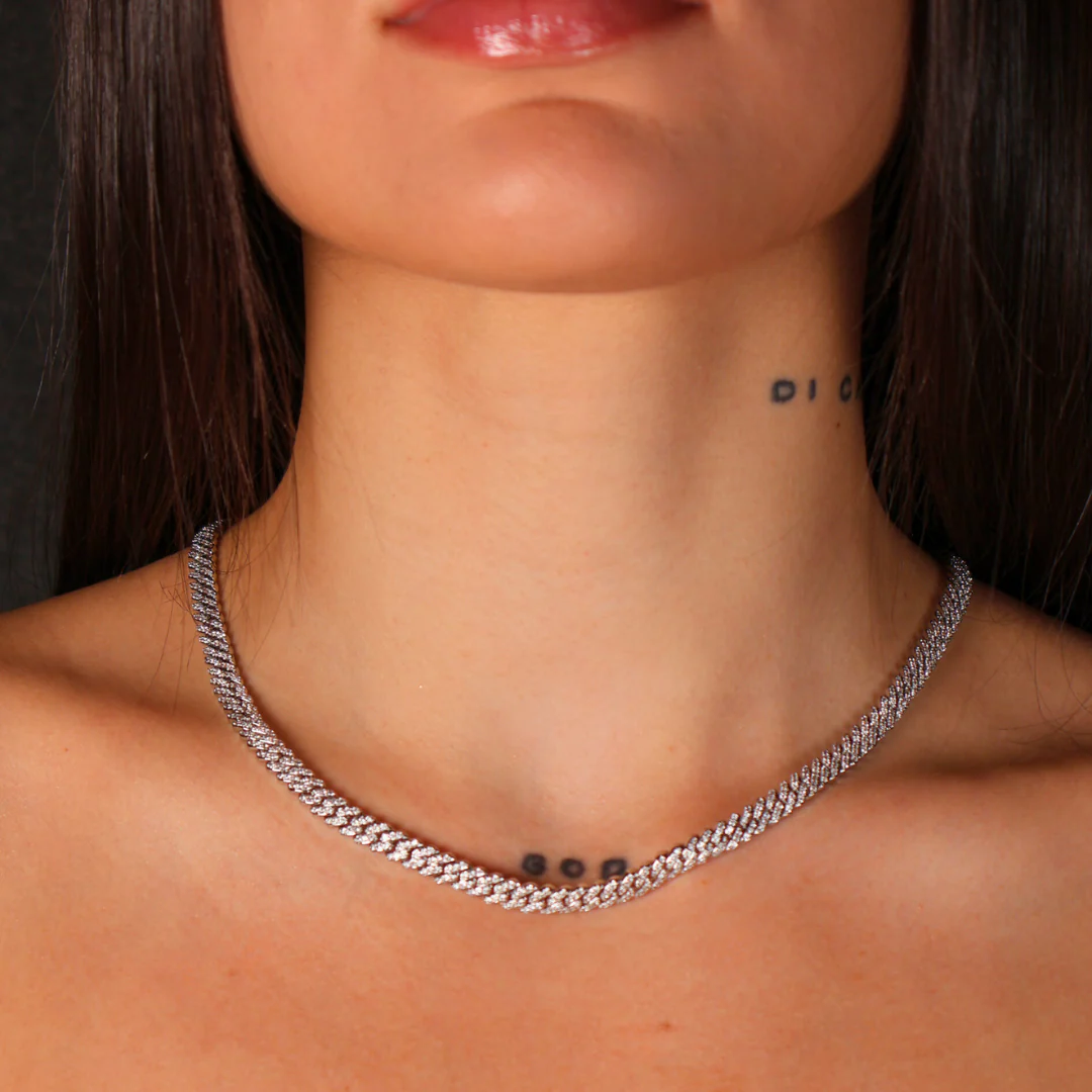 Women's Iced Micro Prong Cuban Chain (Silver) - 6mm - Image 2