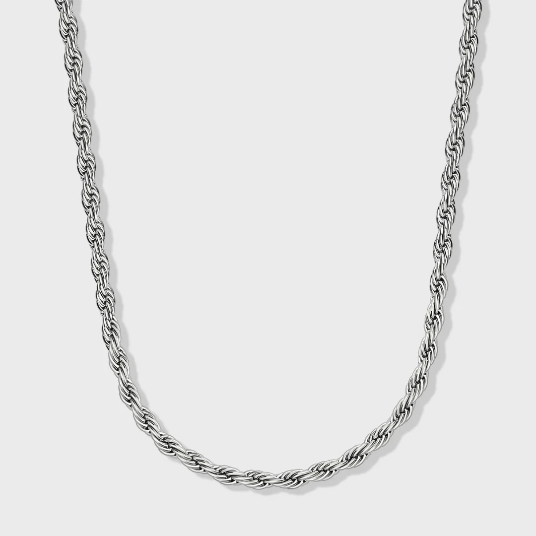 Women's Rope Chain + Bracelet (Silver) - 4mm - Image 3